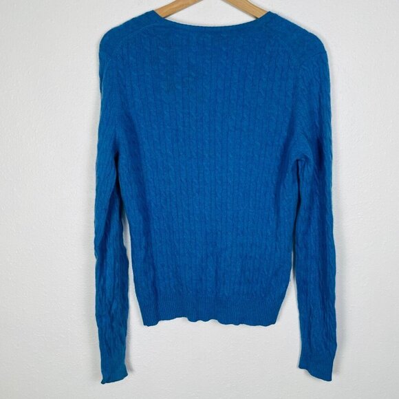 Tweeds Vintage 100% Cashmere Blue Cable Knit Sweater - Picture 10 of 13